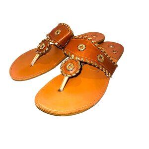 Jack Rogers Womens Leather Tan & Gold Embellished Sandals 8 boho cottage core